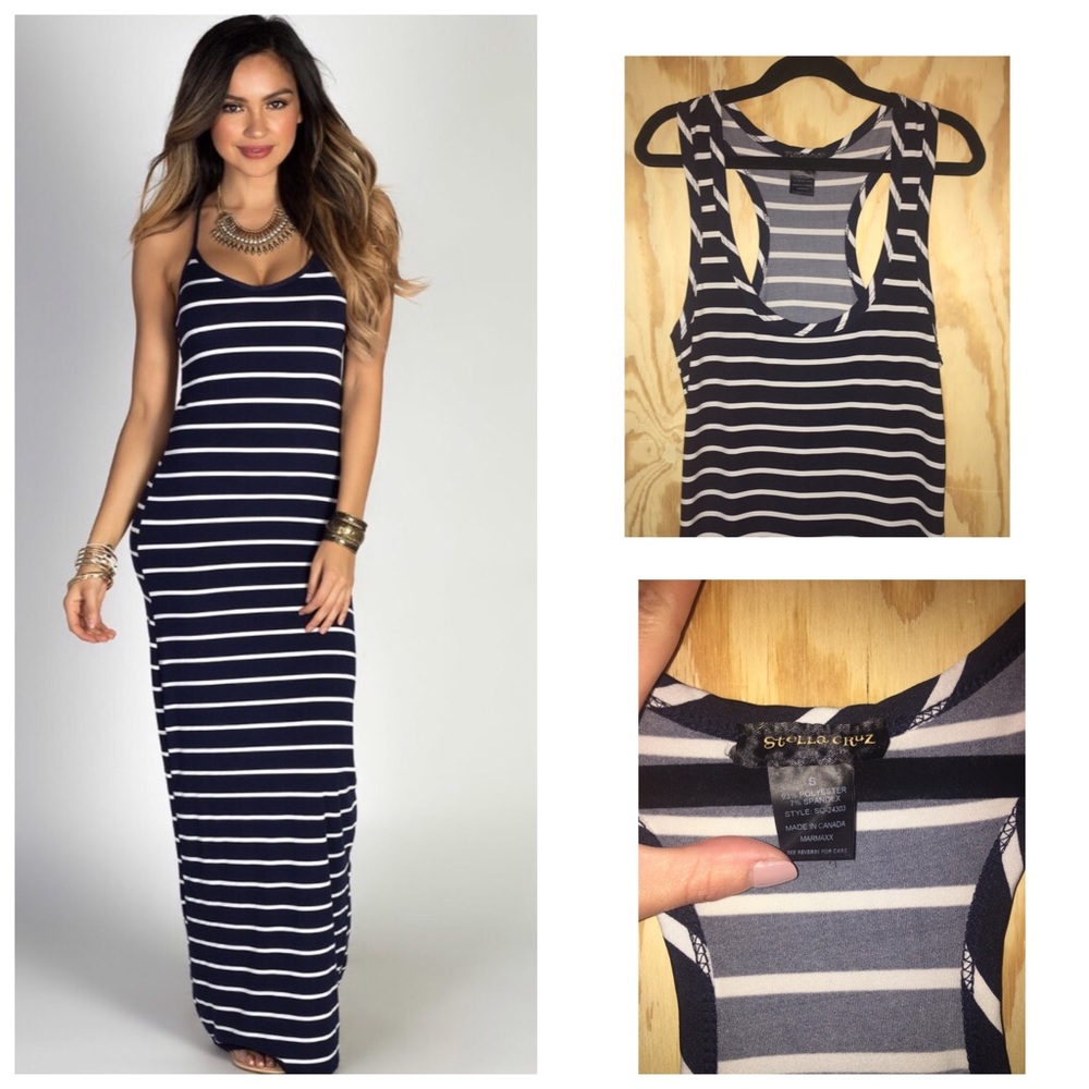 Navy and White Striped Maxi Dress